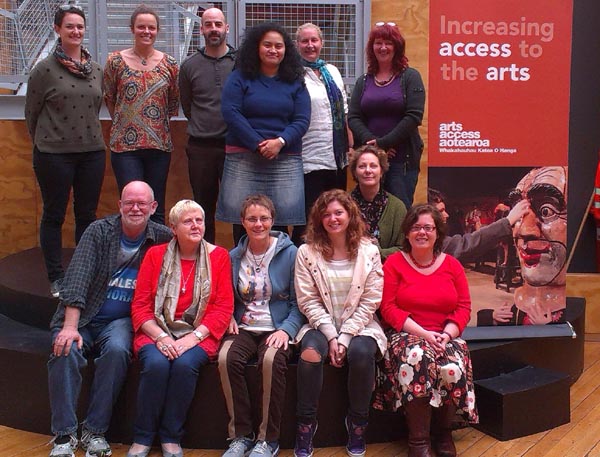 Trainers, audio describers and Claire Noble, Arts Access Aotearoa